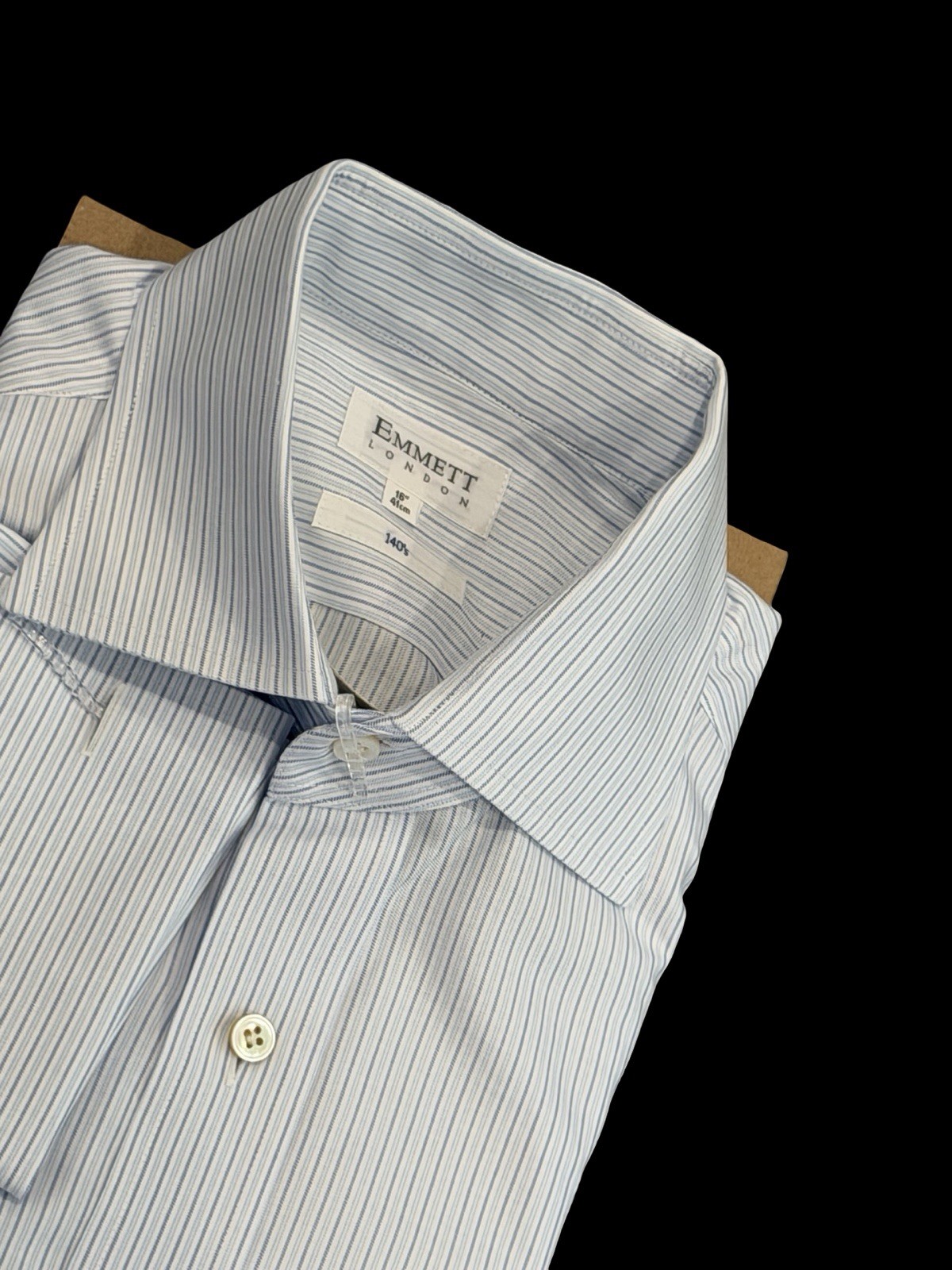 Emmett London Men's Dress Shirt French Cuff 140's Blue Stripe Twill 16 41cm Luxe image 4