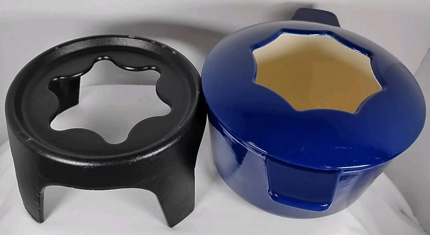 Swissmar Blue Enameled Cast Iron Fondue Pot With Stand, Top, and Fondue Forks