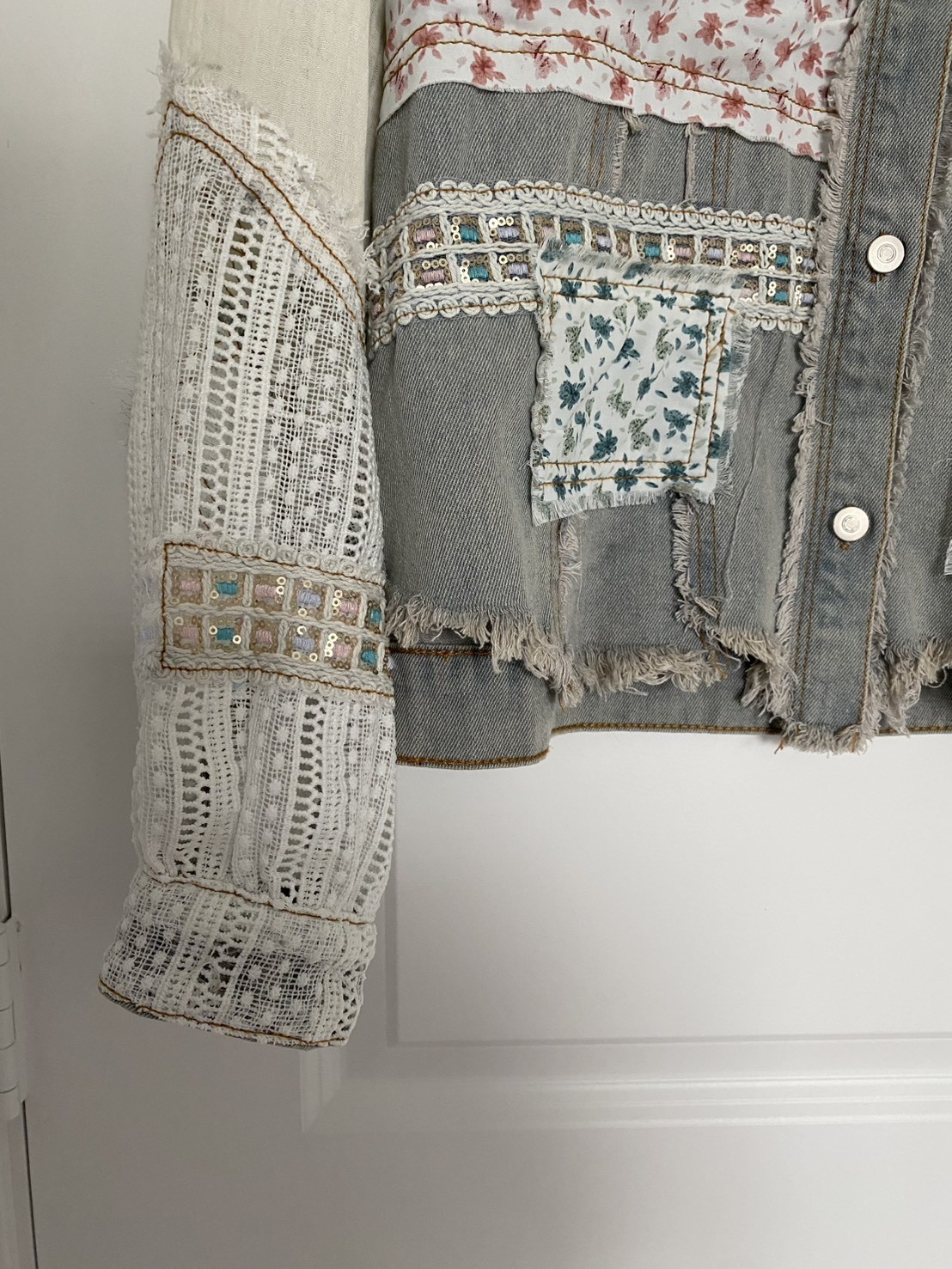 POL Denim Jacket Women's M Patchwork Embroidered … - image 7