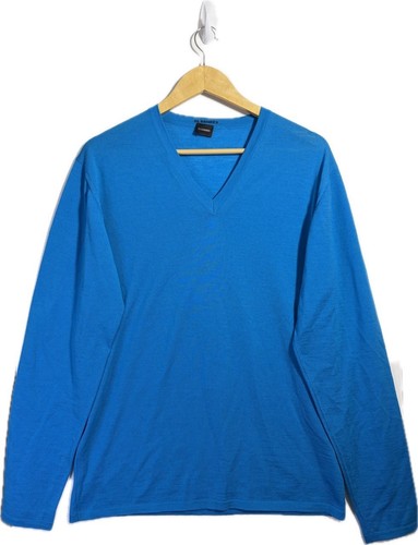 Jil Sander, Vintage Jil Sander Mens Wool V-Neck Sweater Turquoise Made in Italy XL 90s