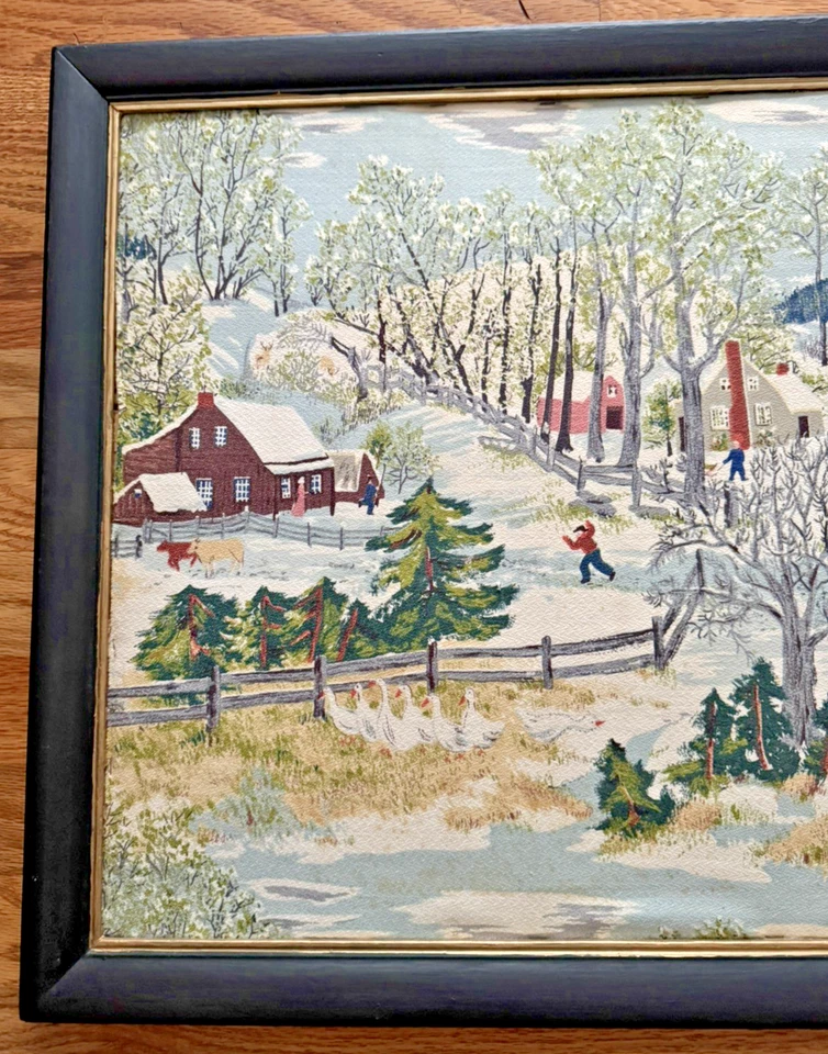 Arte de pared con marco de tela de corteza en la granja "Principios de primavera en la granja" de la abuela Moisés Foto 3 de 4