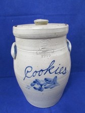 Rowe Pottery Works Salt Glaze Crock Canister Jar Christmas Cookies