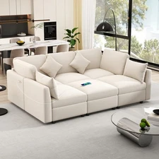 86.6" Sectional Sofa, U-shaped Sofa, Couch Sofa Bed, L-shaped Sofa, Beige