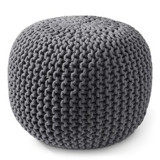 OPEN BOX - Round Cotton Pouf Ottoman, Dark Gray - 20 x 20 x 14.5 Knit Foot