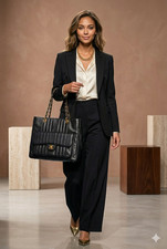 Vintage CHANEL Black Caviar Vertical Quilt Pocket Tote Bag 24K Gold Hardware
