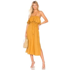 FAITHFULL THE BRAND Santo Mustard Ruffled Linen Maxi Dress US 8