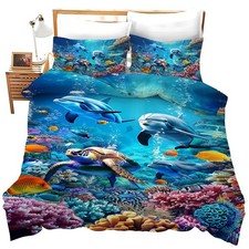 Ocean Sea Tutrle Beach Dolphin Theme 3 Pieces Duvet Cover Comforter Set with ...