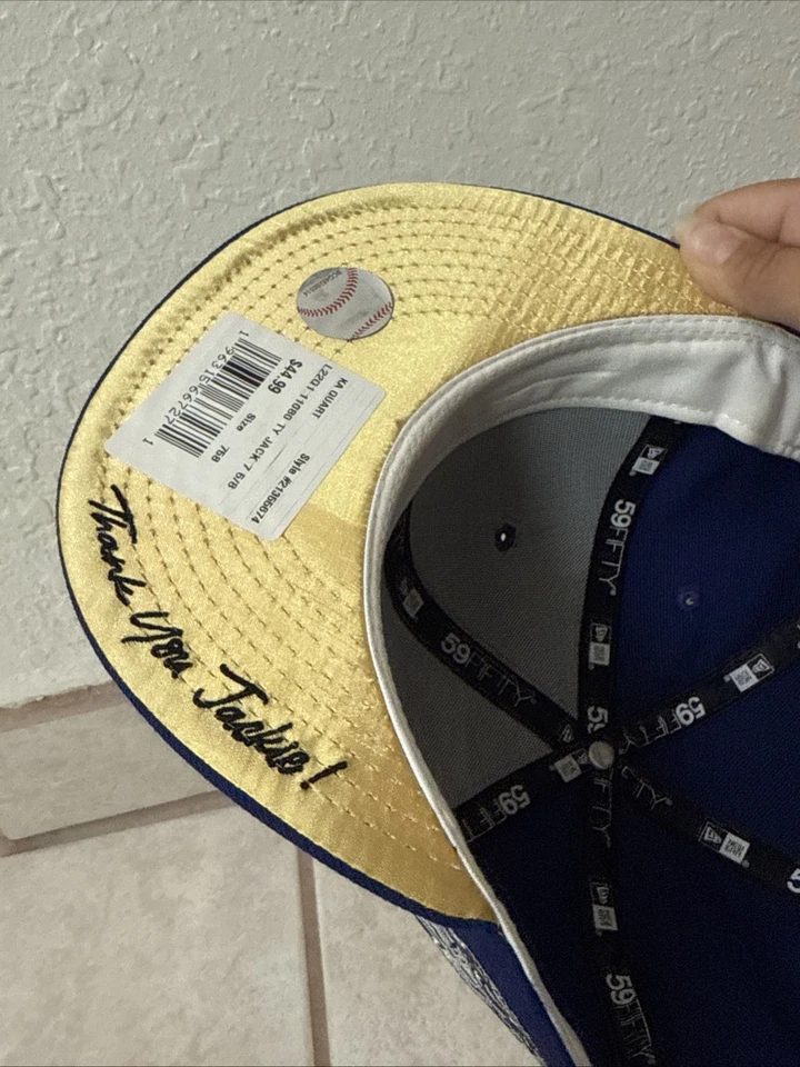 Sombrero ajustado Thank You Jackie Robinson azul y dorado 50th LA Dodgers 7 5/8 New Era Foto 3 de 4