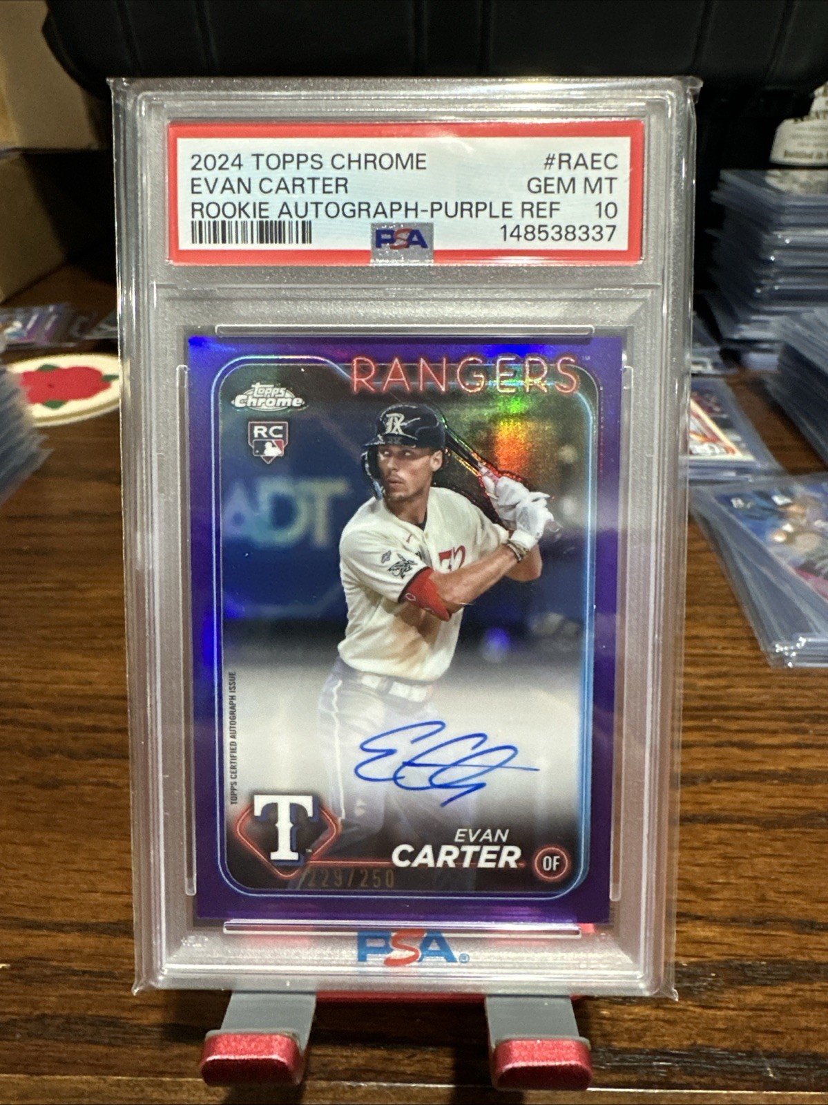 2024 Topps Chrome Evan Carter Purple Refractor Rookie Card RC Auto /250 PSA 10