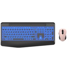 Wireless Keyboard and Mouse with 7 Color Backlits, Wrist Rest, Phone Holder, ...
