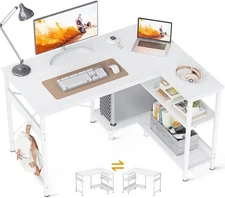 40" Escritorio Para Computadoras En L Con Estantes Blanca Mesa PC Oficina Cuarto