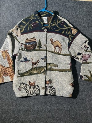 VTG Sugar Street Weavers Noah's Ark and Animals Women's Button Up Cardigan