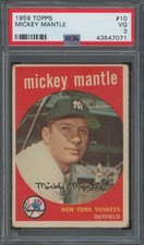 1959 Topps Baseball #10 Mickey Mantle VG PSA 3