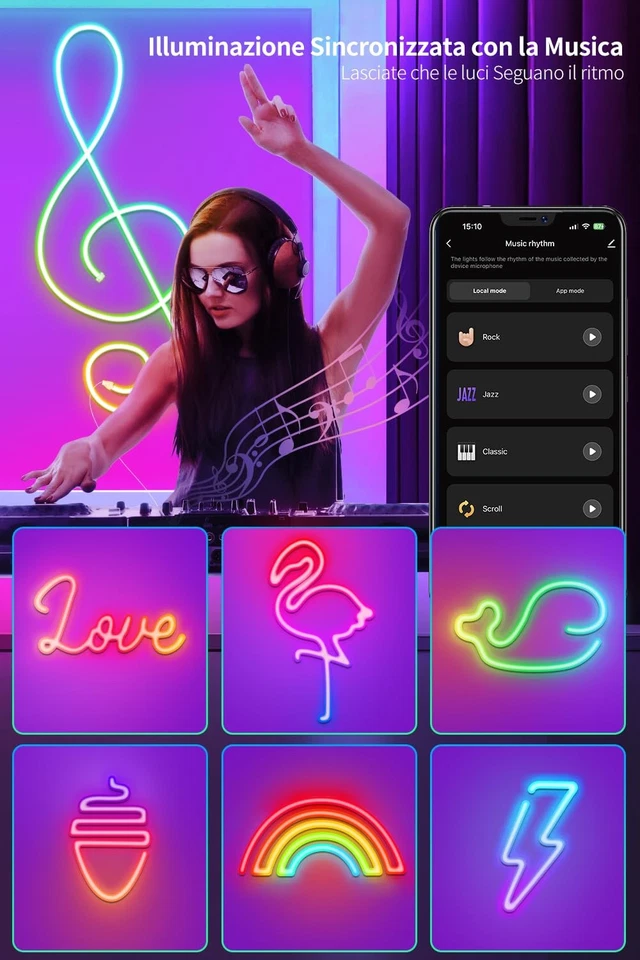 Beaeet Striscia LED Neon RGBIC 3M con Controllo App Tuya Compatibile con Alexa - Immagine 3 di 4