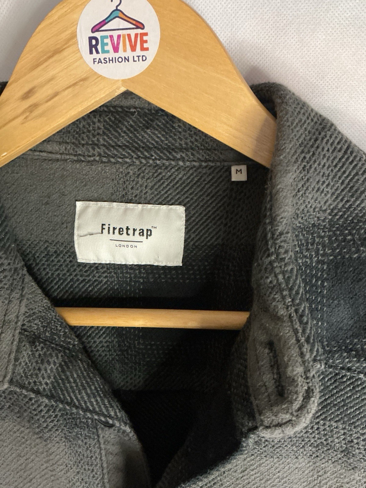 Mens Firetrap Long Sleeved Thick Shirt Top Medium Black Grey Stripe Check image 4