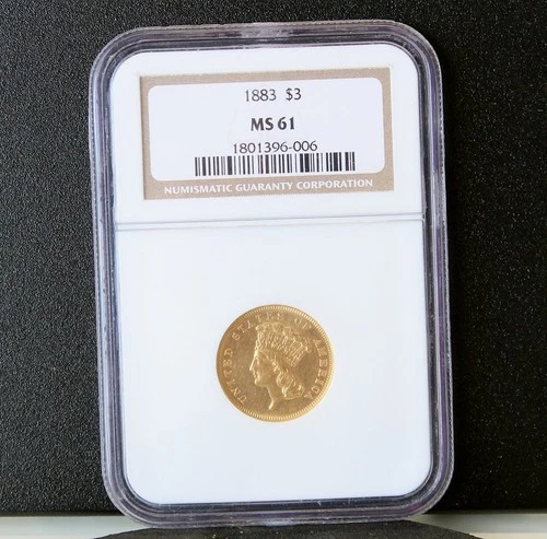 1883 $3 Indian Princess Head Gold Three Dollar Coin MS61 NGC MS-61 Low Mintage