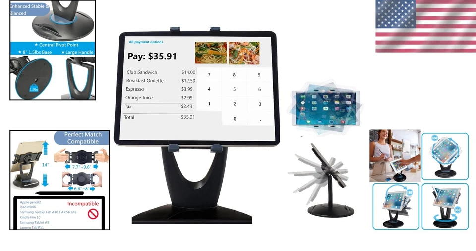 Rotating Commercial Tablet Stand with Adjustable Height for Kiosks and Offices - Image 2 of 4