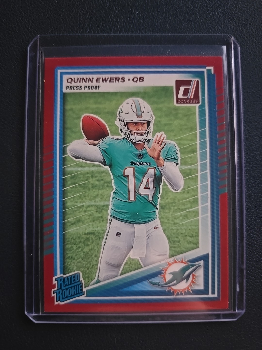 QUINN EWERS 2025 Donruss Football Red Press Proof Rated Rookie Dolphins #342