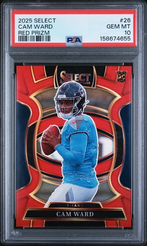 2025 Select Red Prizm /99 Concourse 26 Cam Ward RC PSA 10 Titans POP 3 #69/99