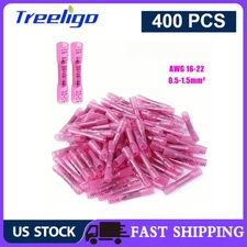 400Pcs Red Heat Shrink Butt Wire Connectors Crimp Terminals 16-22 AWG Gauge USA