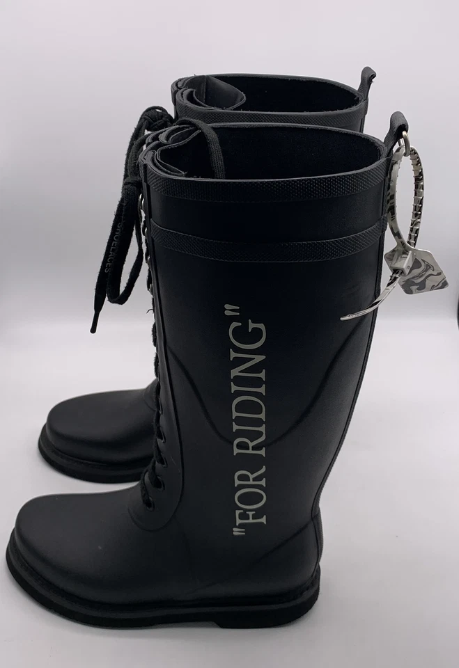 Botas de lluvia Off-White para mujer negras con cordones de goma "Para montar" talla 38 EE. UU. 8 Foto 3 de 4