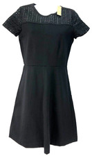 J CREW Dress 0 Black A-Line Eyelet On Upper Bodice Short Sleeves NEW WITH TAG