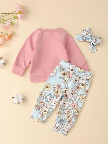 Baby Girl Clothes Cute Long Sleeve Sweatshirt Floral Pants Headband Hat Set I... - Picture 3 of 8