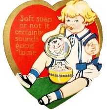1930s Carrington Soft Soap Valentines Day Die Cut Card Chicago Illinois E85F