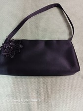 Evening Bag Black Satin Bag with Black beaded flower. Zipper Good condition