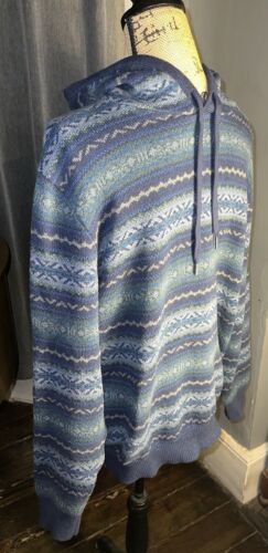 Mens Izod Cotton Long Sleeve Hoodie Holiday Print Sweater Blue Larger - Picture 2 of 18