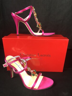CHRISTIAN LACROIX  BRIGHT PINK  HIGH HEEL SANDAL WITH COLORED RHINESTONES SZ 8 