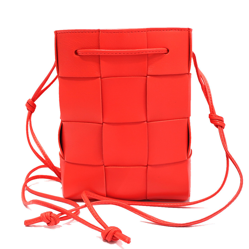 ☆【BOTTEGA VENETA】☆SMALL CASSETTE CROSSBODY BAG RED☆ Bottega Veneta Red Nappa Leather Maxi Weave Mini Cassette