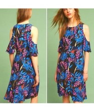 Anthropologie Maeve Elia Floral Dress Womens Size 12 Cold Shoulder