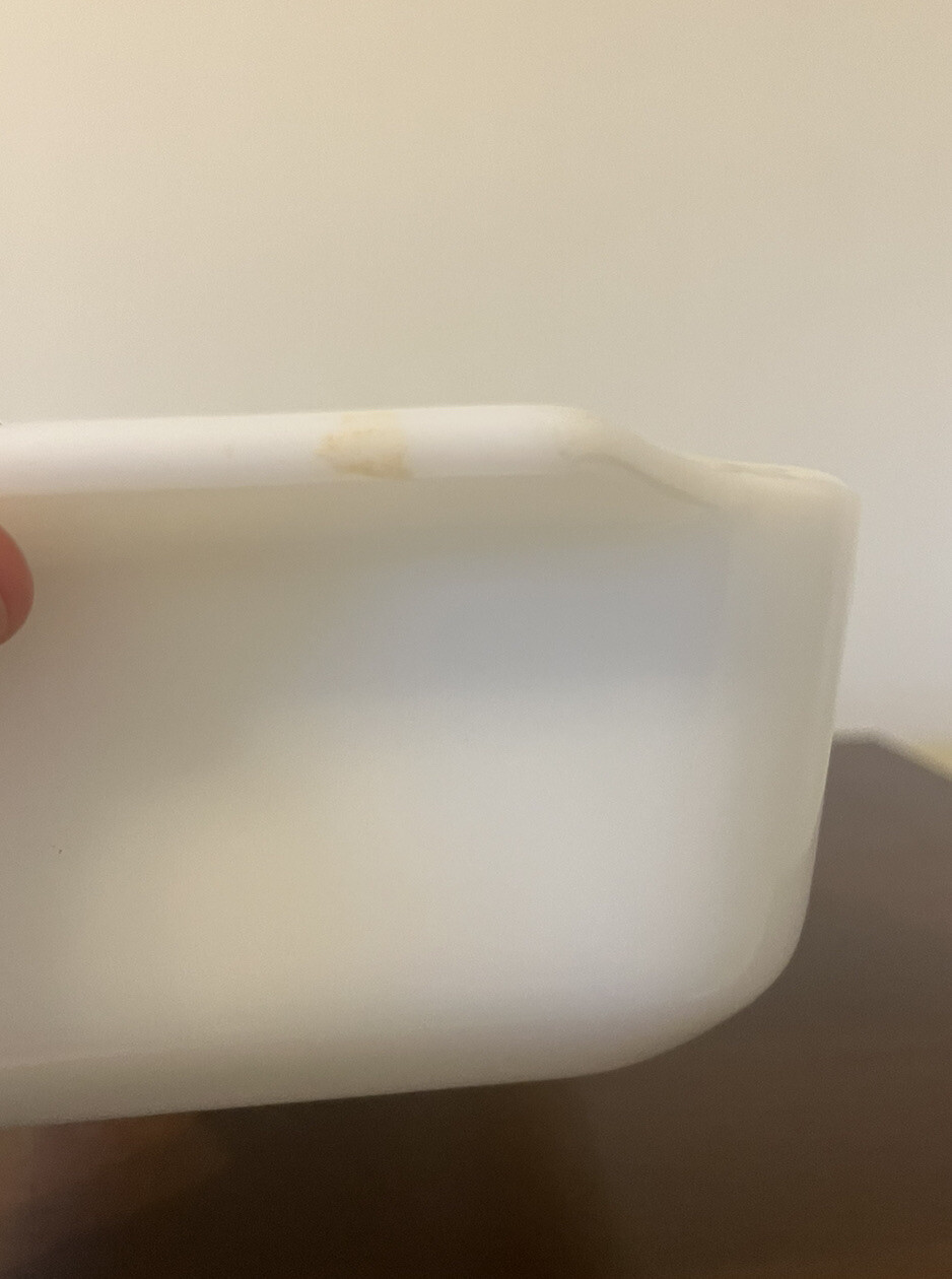 VTG Anchor Hocking White Milk Glass 9x5 Blue Cornflower 1 Quart Loaf