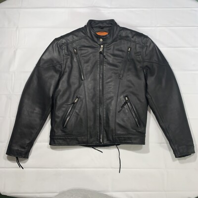 First Classics Leather Cafe Racer Motorcycle Jacket Black Thinsulate Lining 46