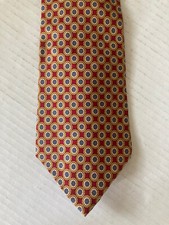 Paolo Rossi Men's Necktie Tie Silk Red Yellow Circle Purple Flower Made in USA