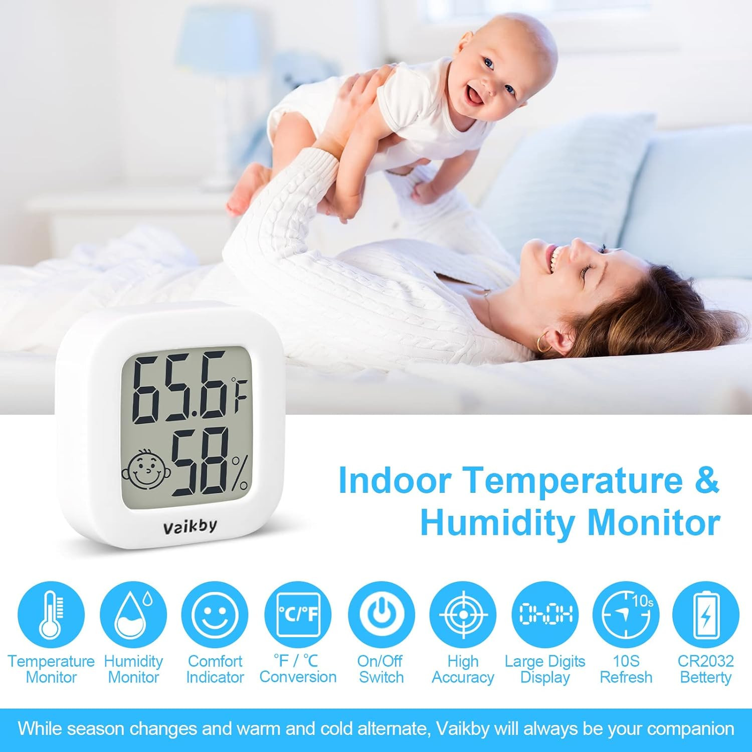 Vaikby Indoor Thermometer 4Pack, Humidity Gauge Meter Digital Hygrometer 