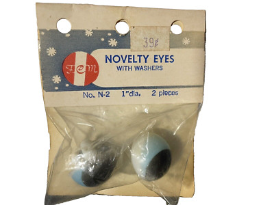Fibre Craft Novelty Eyes with Washers Vintage NOS Blue 1 inch diameter