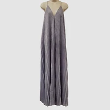 $695 Halston Women Purple Shimmer Pleated Sleeveless Halter Gown Dress Size 6