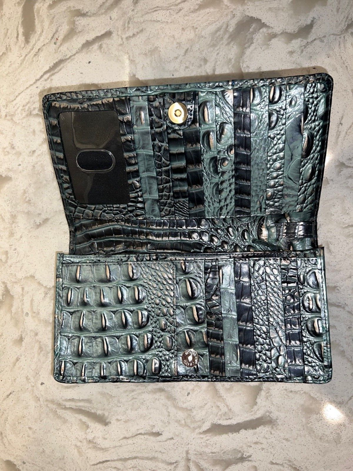 Brahmin AnnMarie Obsidian Melbourne Croc Embossed Leather Wallet Clutch