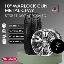 10"  Warlock Gun Metal Golf Cart Wheels and Tires Combo (205/65-10) Set of 4