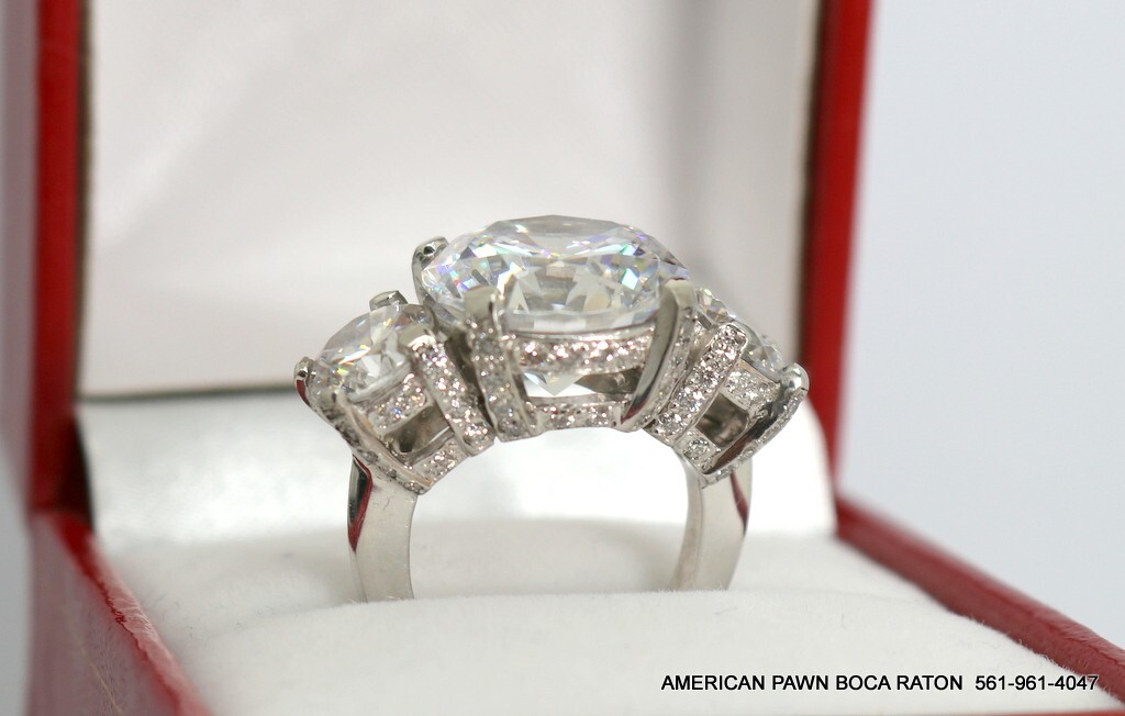 Solid platinum 3 large clear stones ring  Size 4 - image 1