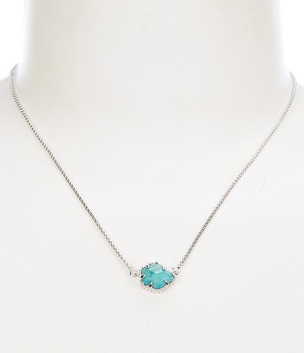 NWT Kendra Scott Tess Turquoise Pendant Necklace Silver Tone - Picture 7 of 7