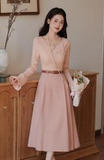 Fashion Women's Floral Spring Autumn knitted Sweet Girl Skirt  Long Dress 2pc