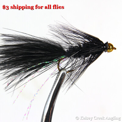 1 Dozen (12) Beadhead Black Wooly Bugger - fishing fly, streamer, trout fly