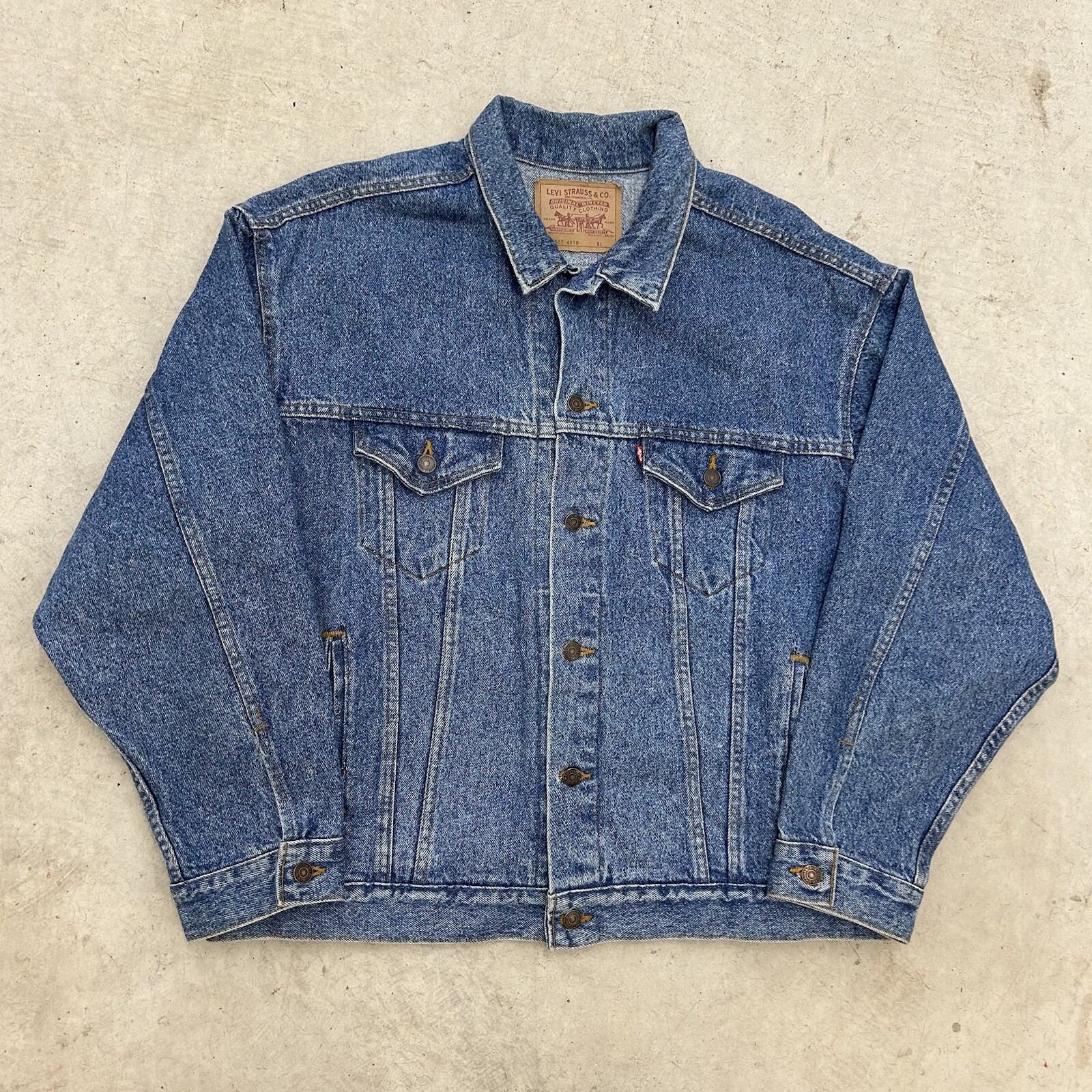 Vintage 90s Levi’s Type 3 Denim Distressed Blue Trucker Jacket USA Made XL