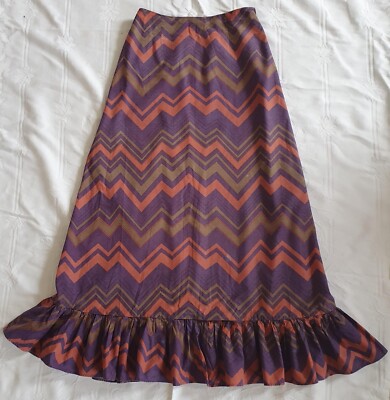 Vintage 1970s Emcar Chevron-Striped Cotton Maxi Skirt Purple
