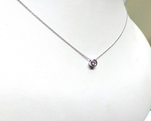 DIAMOND SOLITAIRE BEZEL SET NECKLACE 14K WHITE GOLD 0.10 CT SI1 Clarity G COLOR - 第 2/3 張圖片