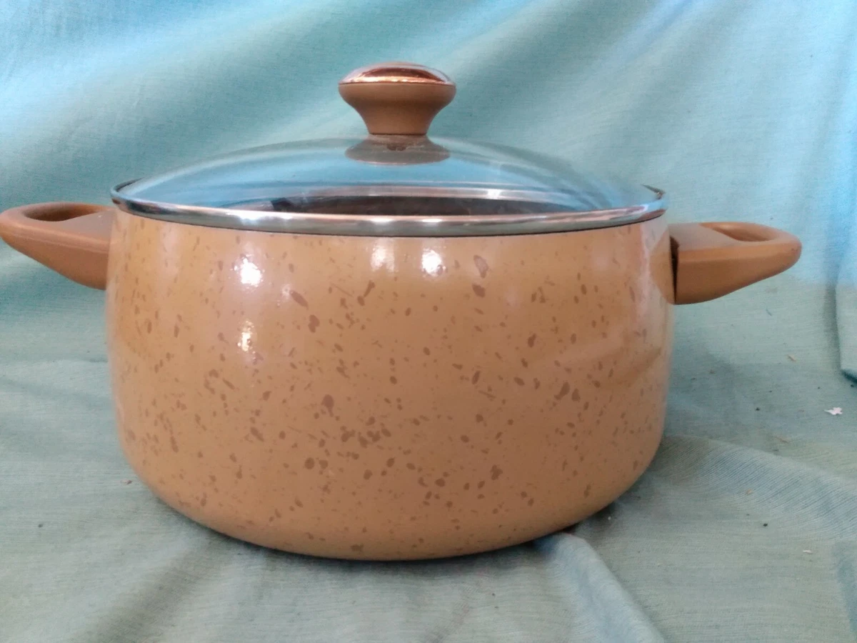 6 Qt Paula Deen Oven Safe Non-Stick Enamel Stock Pot/Dutch Oven Speckled  Tan