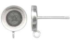 Ear Stud, Sterling Silver Post with 8mm Round Bezel Setting with Loop 1 Pair  